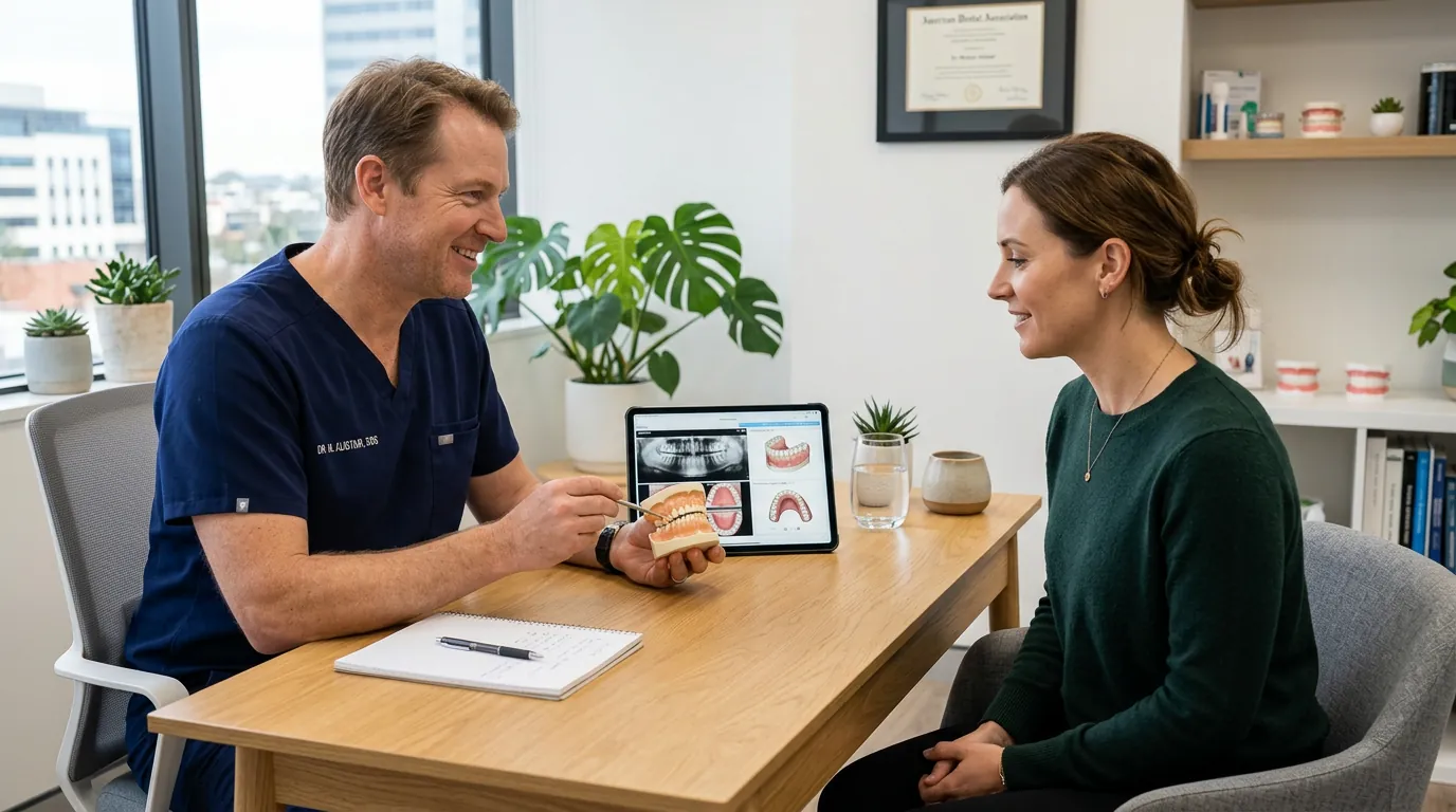 Dentist explaining emergency treatment costs to a patient